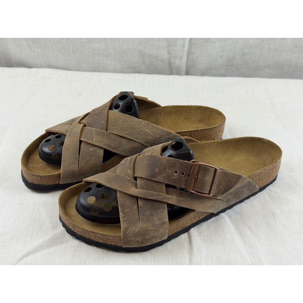 NEW Birkenstock Lugano Tobacco Brown Oiled Leather Cross Strap Sandals 45 Men 12